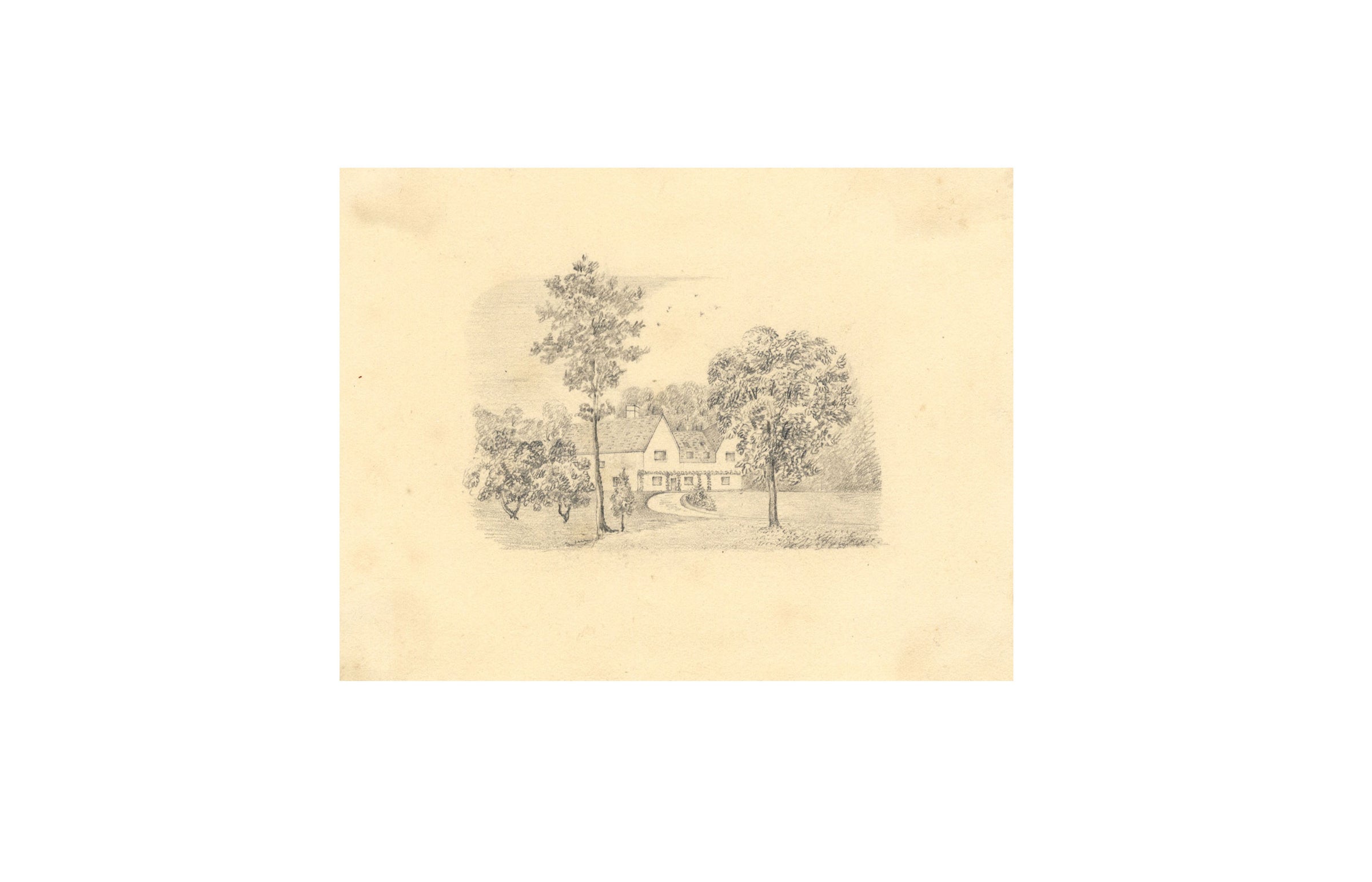 Country House in Miniature – Original 19th-century graphite drawing