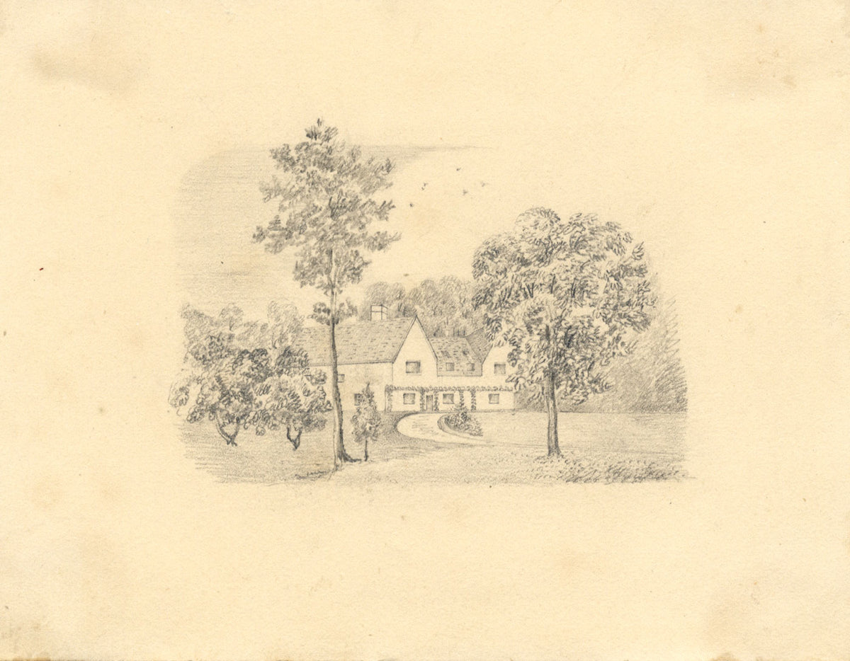 Casa di campagna in miniatura – Disegno originale a grafite del XIX secolo