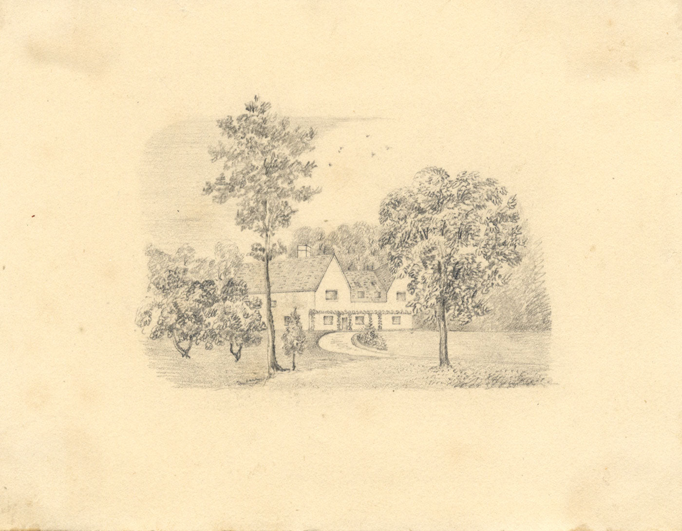 Casa di campagna in miniatura – Disegno originale a grafite del XIX secolo