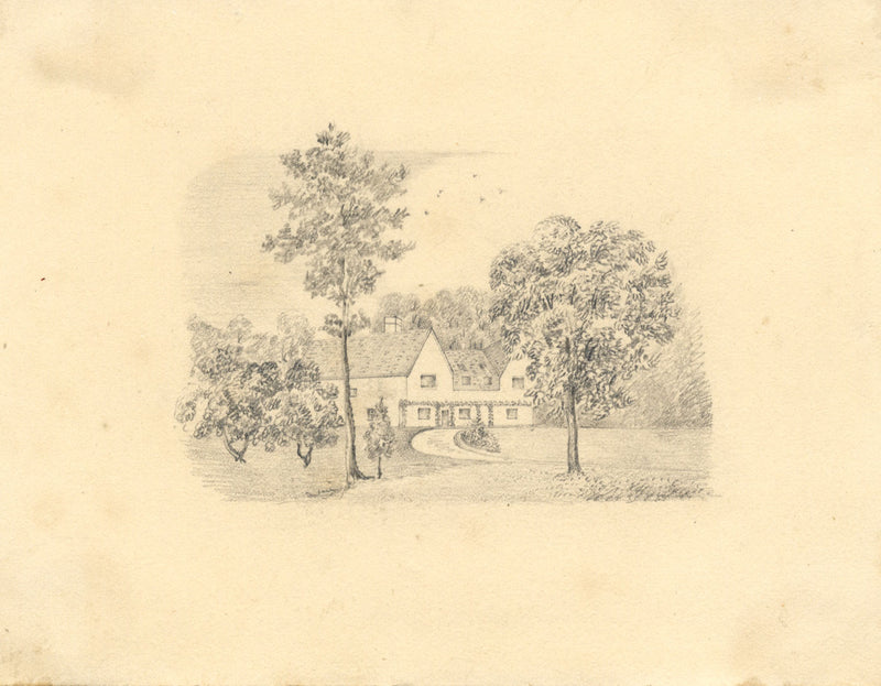 Casa di campagna in miniatura – Disegno originale a grafite del XIX secolo