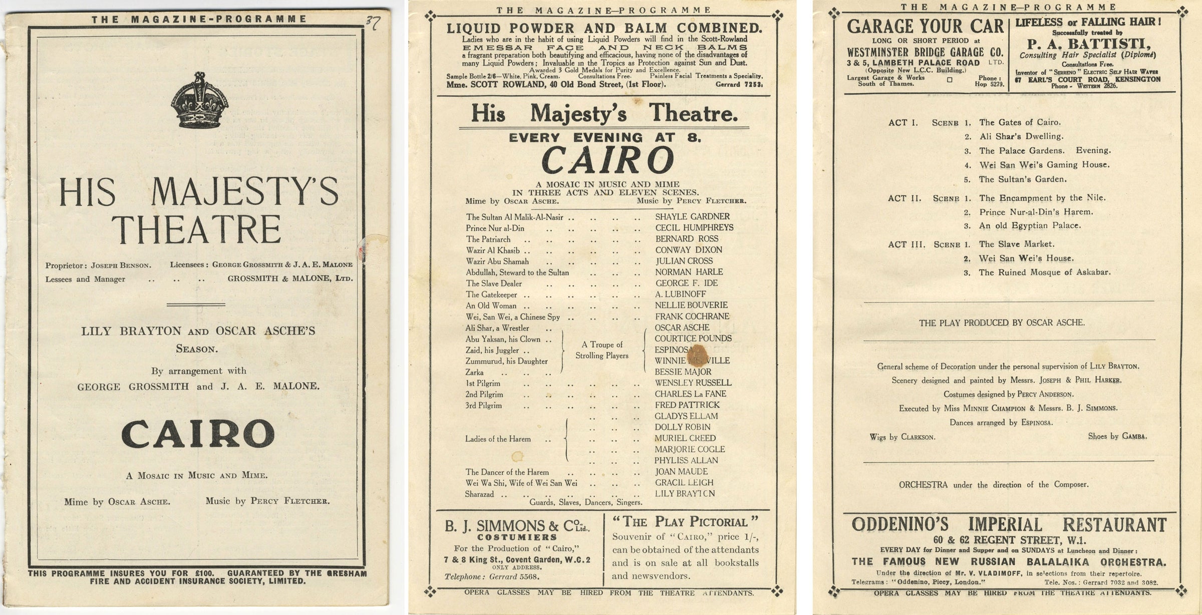 His Majesty's Theatre Programme for 'Cairo' by Oscar Asche / Percy Fletcher 1921