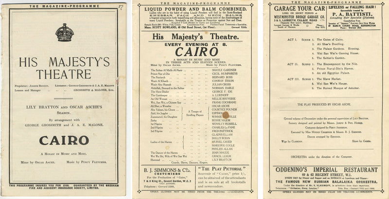 His Majesty's Theatre Programme for 'Cairo' by Oscar Asche / Percy Fletcher 1921