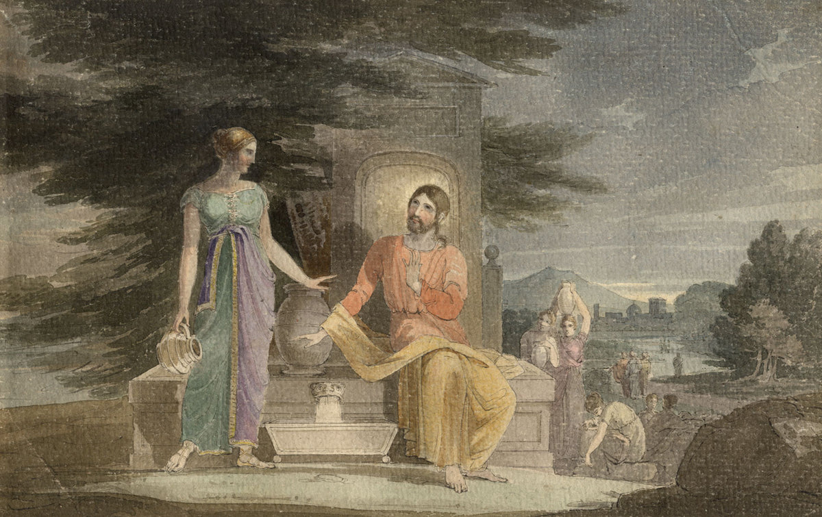 Attrib. Joshua Cristall POWS, Christ & the Woman of Samaria,watercolour painting