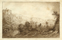 Fiume Derwent e High Tor, Matlock – Acquerello di metà Ottocento