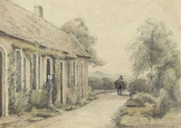 Travelling Figure Passing Cottages – Original 1848 watercolour painting
