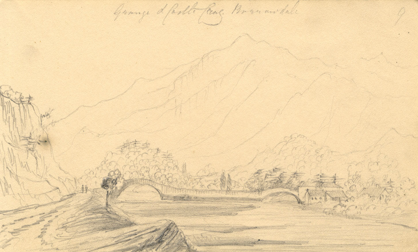 Dibujo de Alfred Swaine Taylor, Grange &amp; Castle Crag, Borrowdale Lake District, 1833