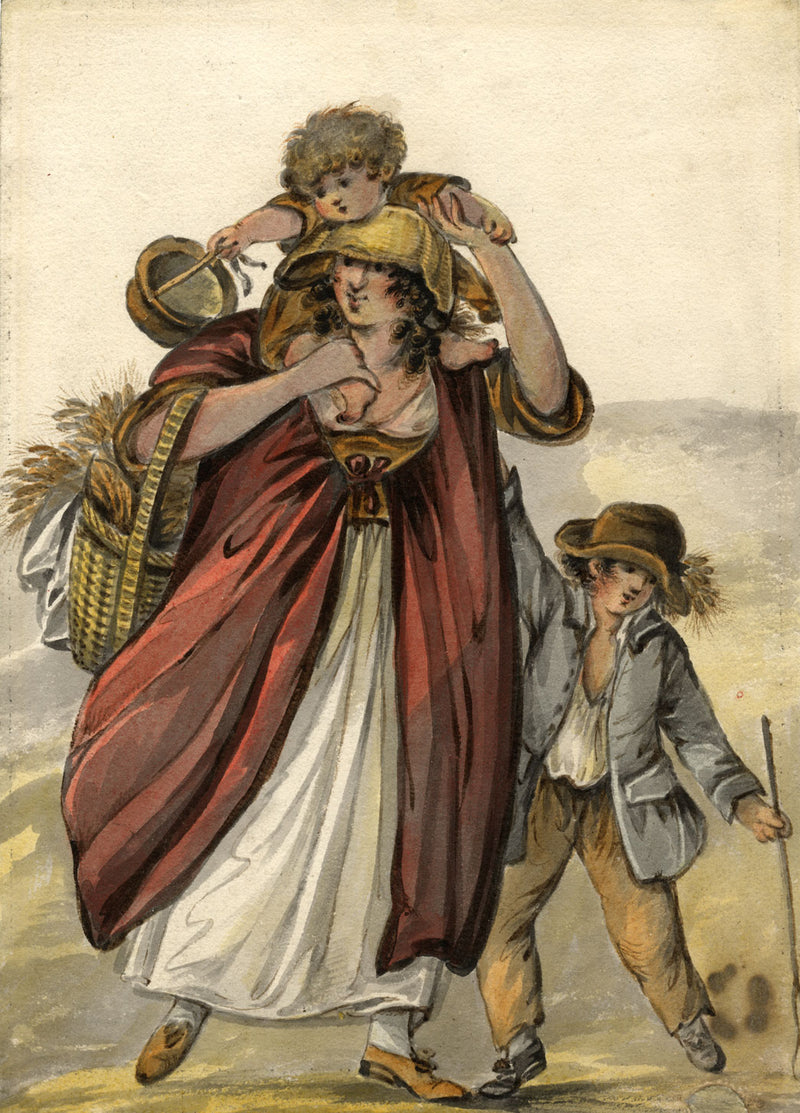Circle of Robert Dighton, Peasant Mother & Children, c.1785 watercolour painting