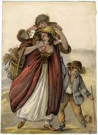 Circle of Robert Dighton, Peasant Mother & Children, c.1785 watercolour painting