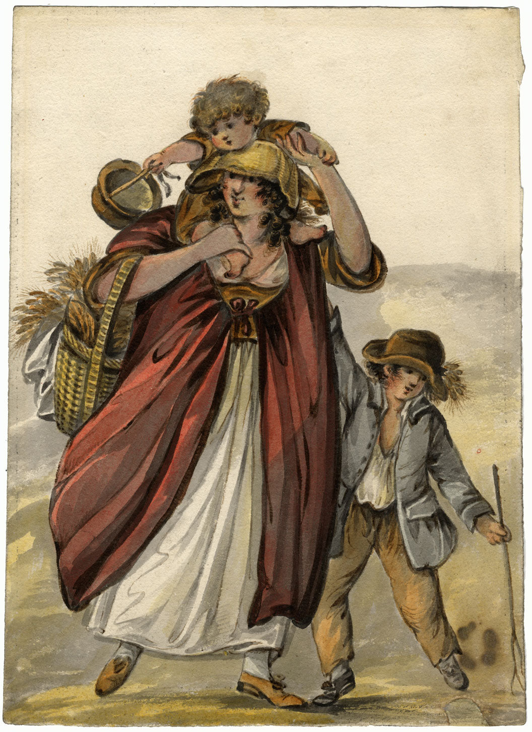 Circle of Robert Dighton, Peasant Mother & Children, c.1785 watercolour painting