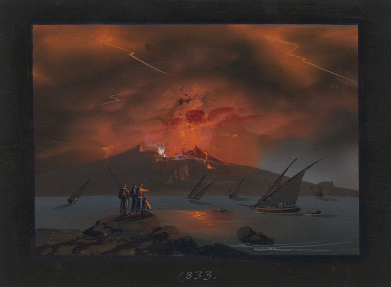 Neapolitan School, Vesuvius in Eruption, Bay of Naples – 1833 gouache painting