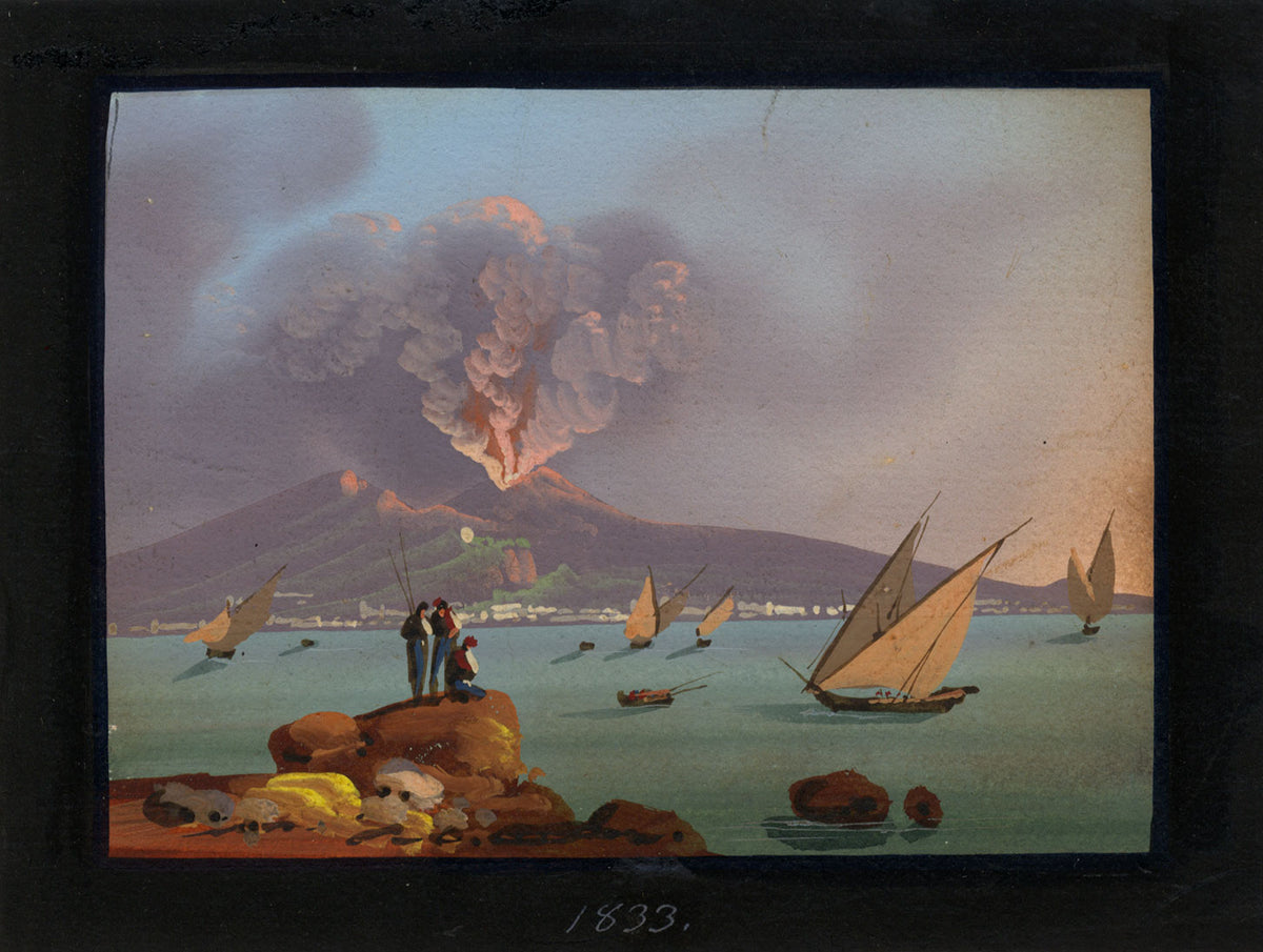 Neapolitan School, Mount Vesuvius, Bay of Naples – 1833 gouache painting