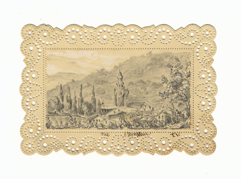 T.V., Honfleur Normandy Miniature on Perforated Paper – 19th-century drawing