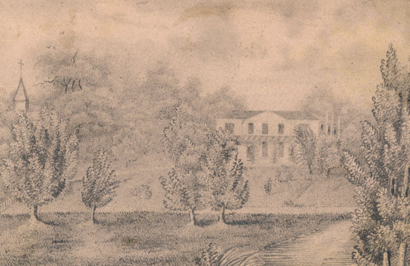 Miniatura di una casa padronale francese su carta perforata – disegno a grafite del XIX secolo