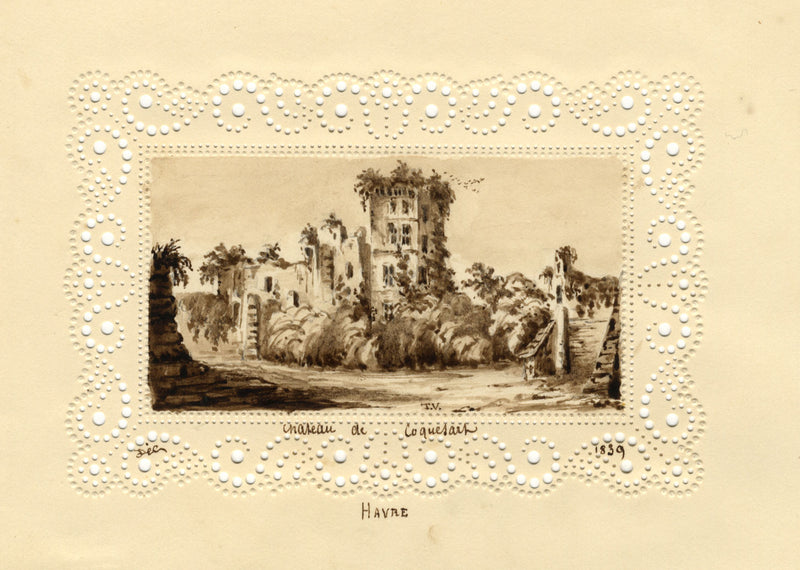 T.V., Chateau Le Havre Miniature on Perforated Paper –1839 watercolour painting