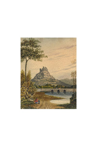 F.A., Italianate View with Castle on Mount – 19th-century watercolour painting