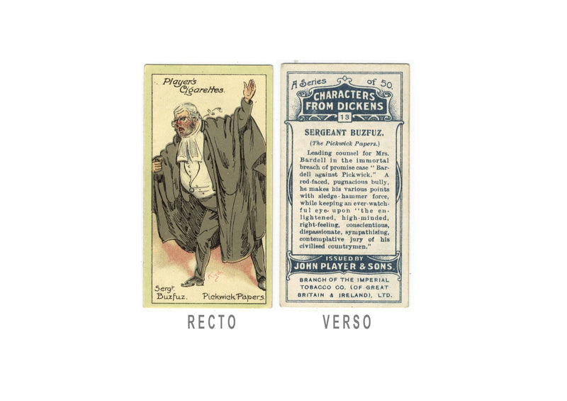 Joseph Clayton Clarke, Disegno di una figurina di sigaretta, Sergente Buzfuz, Pickwick Papers 1910