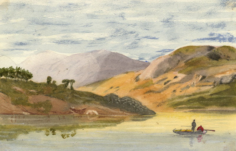 Mildred Robinson, Mountain Lake with Rowing Boat – 1875 watercolour painting
