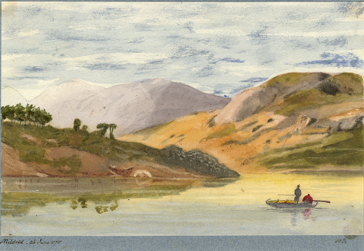 Mildred Robinson, Mountain Lake with Rowing Boat – 1875 watercolour painting