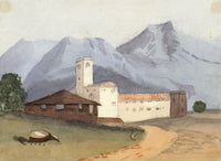Gertrude Robinson, Continental Monastery in Mountains –1875 watercolour painting