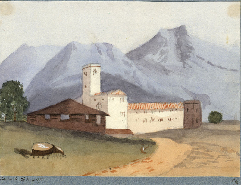 Gertrude Robinson, Continental Monastery in Mountains –1875 watercolour painting