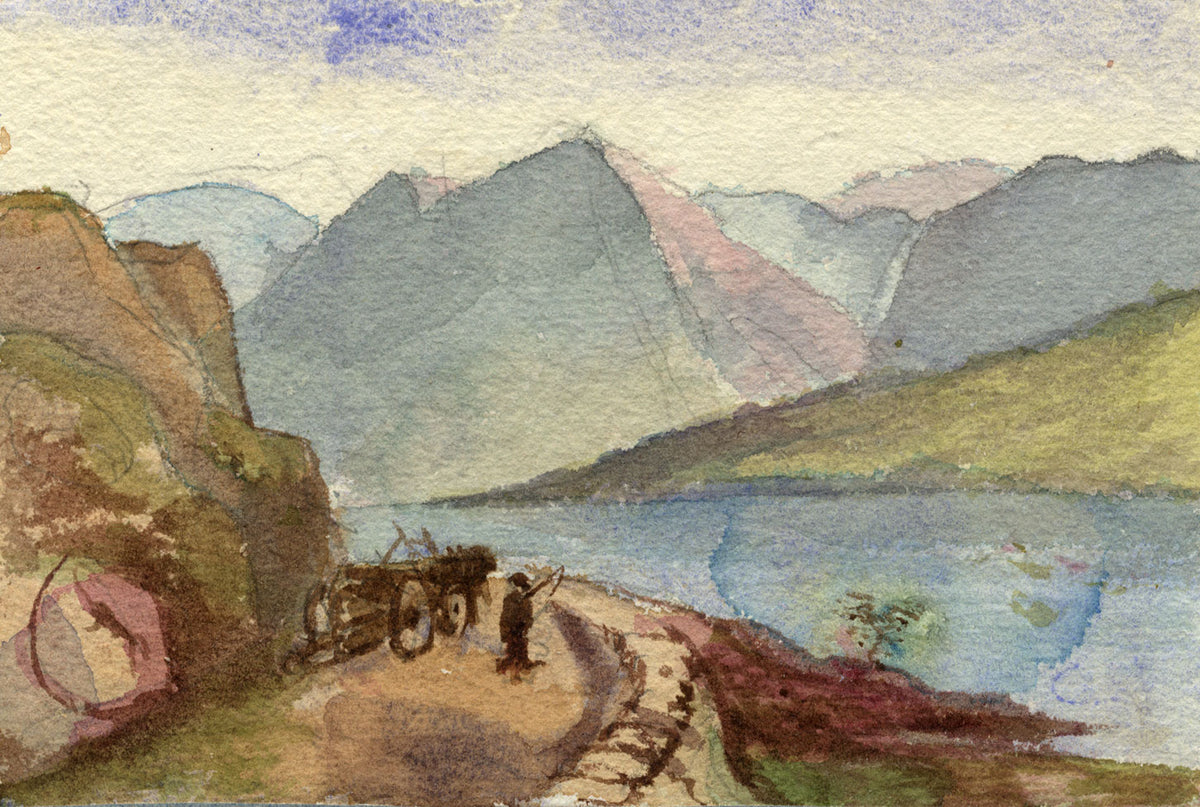 Beatrice Robinson, Mountain Lake with Horse & Cart – 1879 watercolour painting