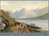 Gertrude Robinson, Mountain Lake with Horse & Cart – 1879 watercolour painting