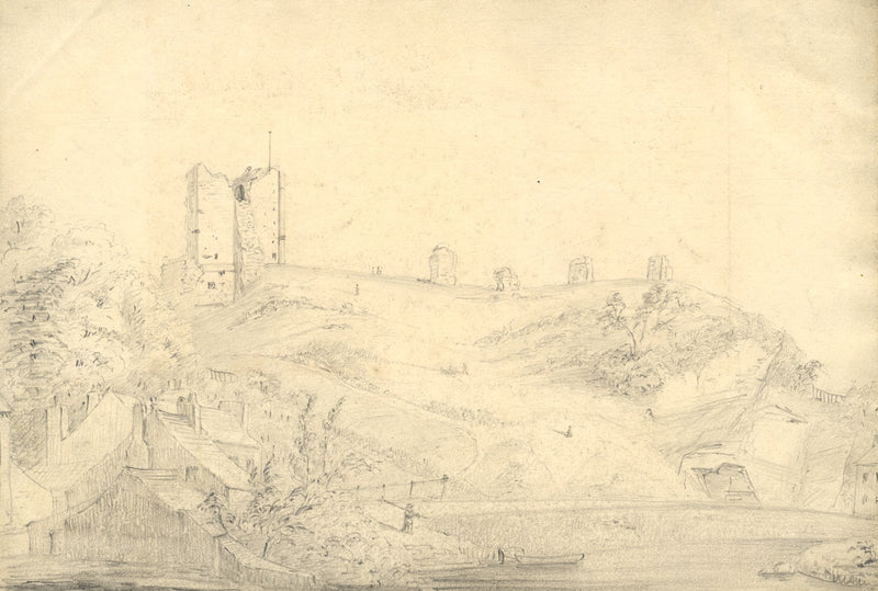 George Corson, Knaresborough Castle from Nidd, Yorkshire – 1850 graphite drawing