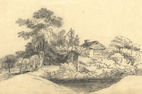C.B. Pearson, Rural Study with Cottage – Original c.1819 graphite drawing