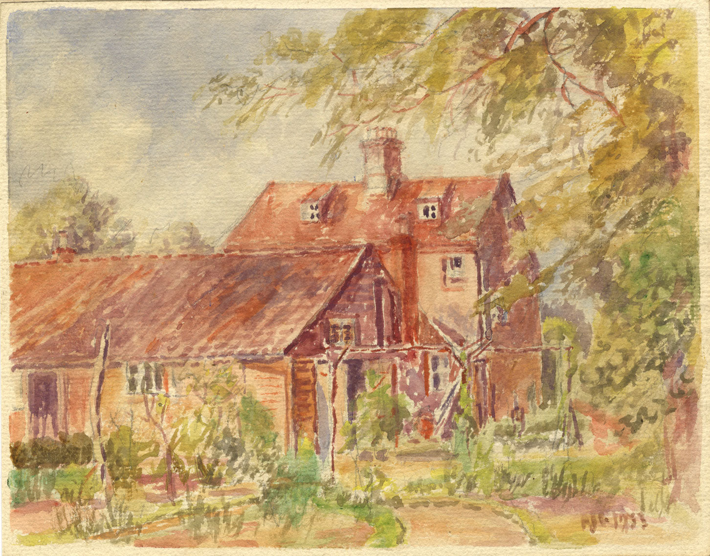 Robert J. Gedge, Brick House near Coltishall, Norfolk -1953 watercolour painting