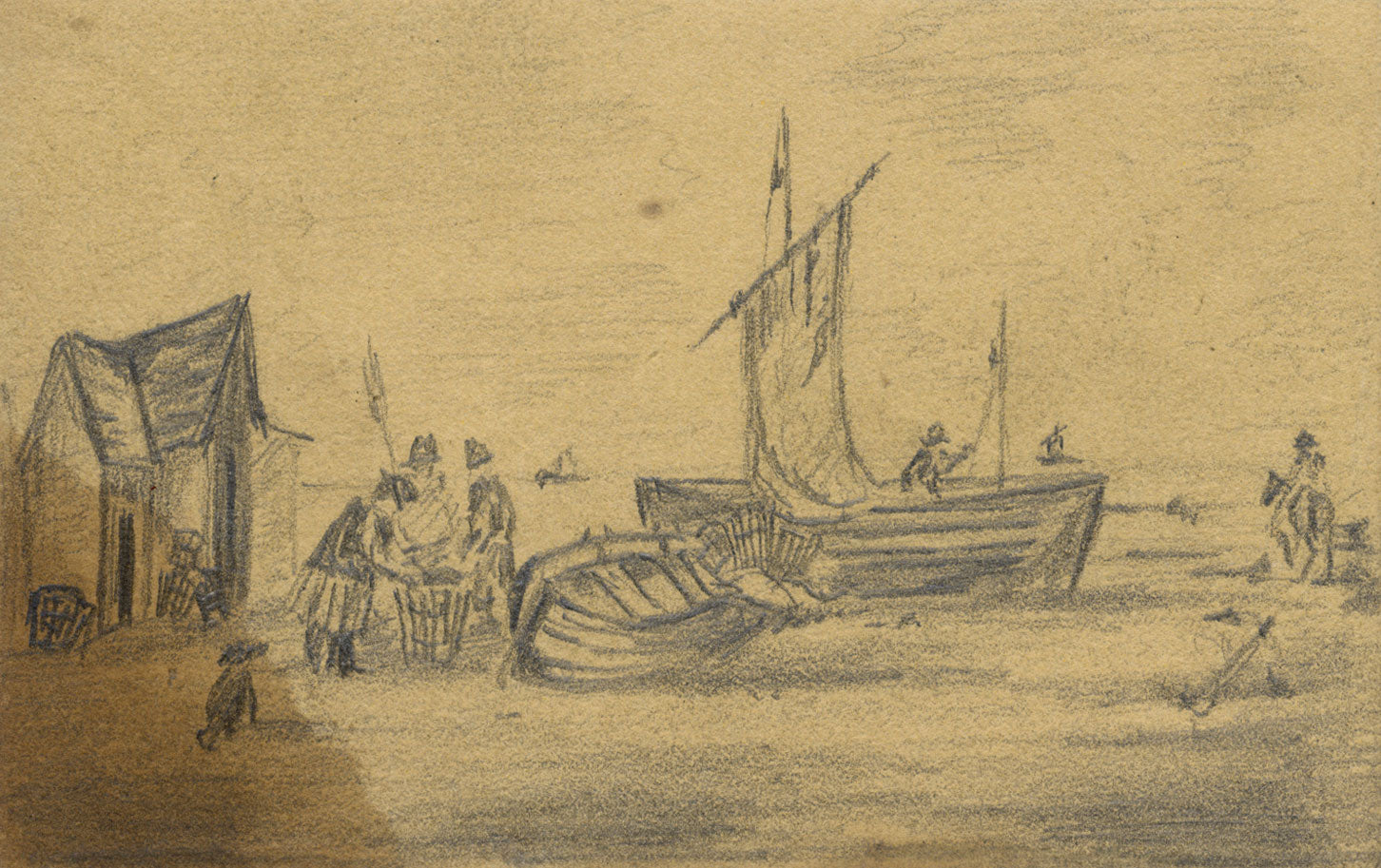 William Burgess of Dover, Fishermen Unloading Catch – Early 19th-century drawing