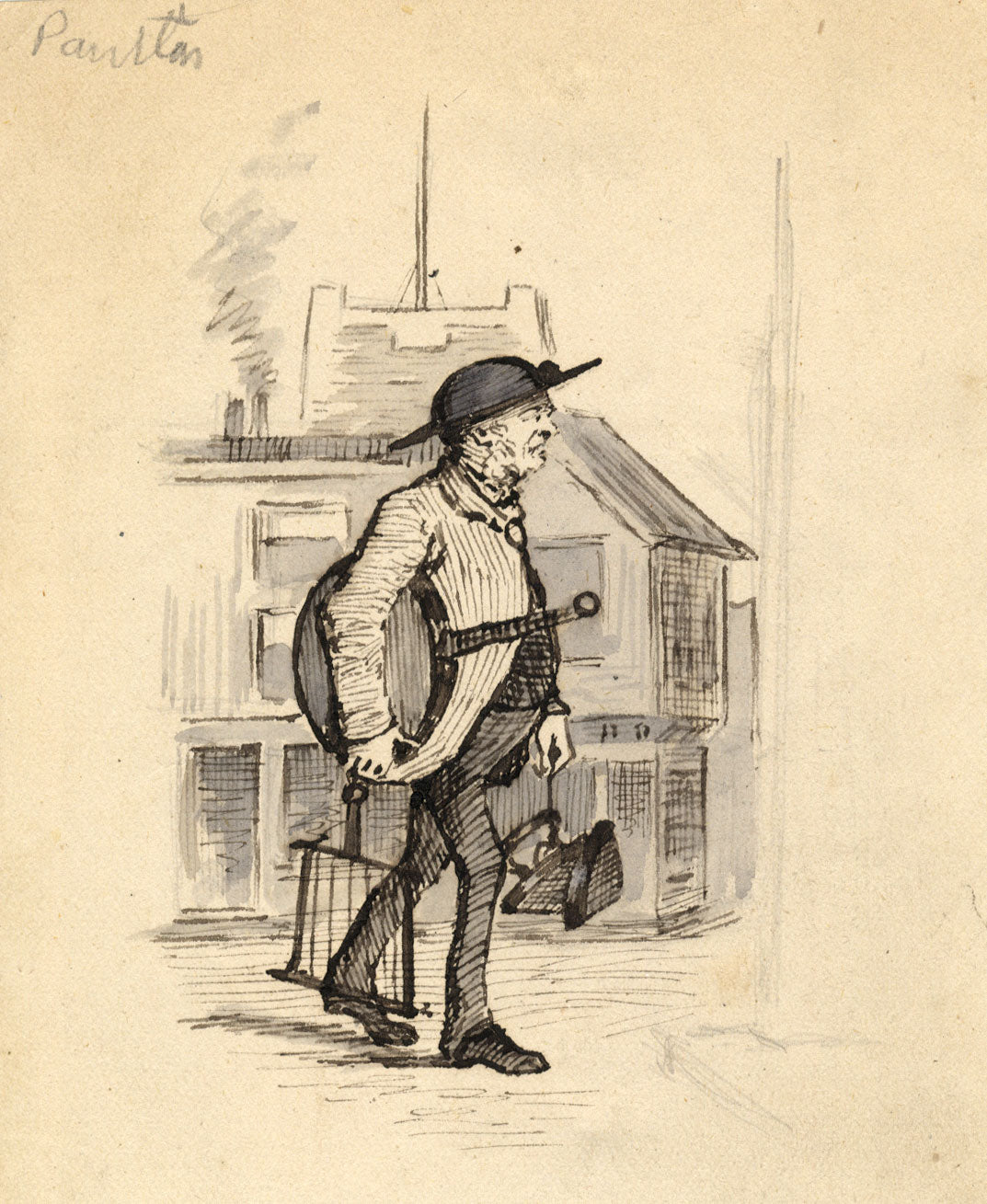 Street Seller, Paulton – Original 19th-century pen & ink drawing