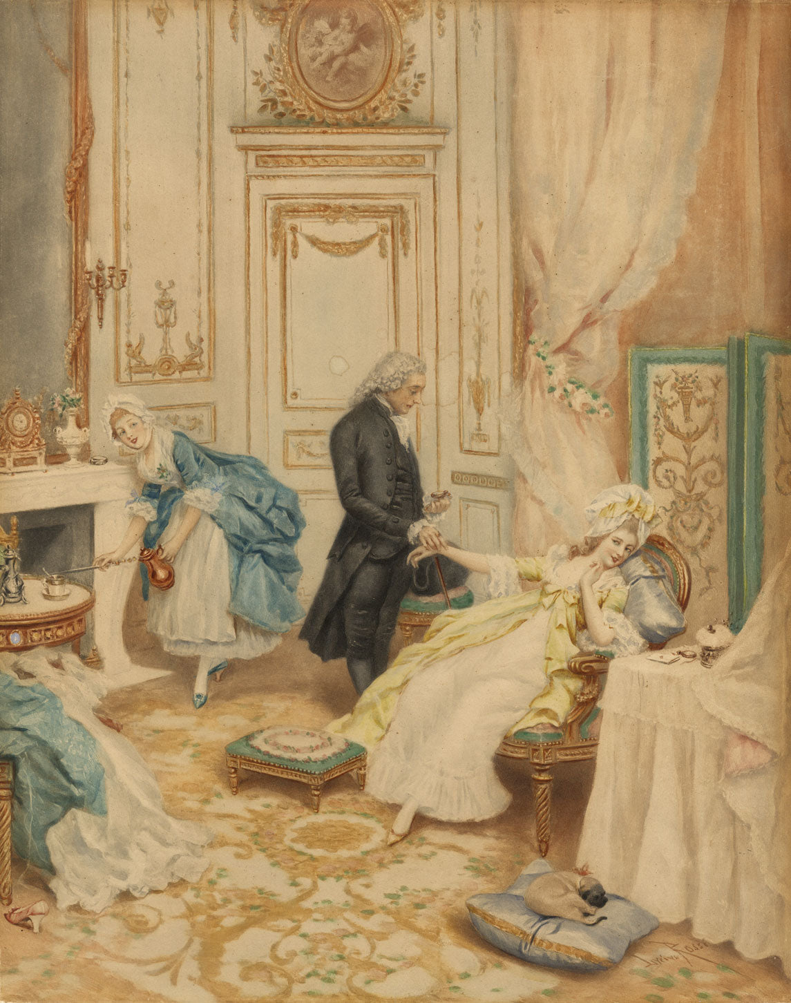 Lucius Rossi, The Physician's Visit – Late 19th-century watercolour painting