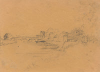 William Burgess of Dover, River with Medieval Bridge –Early 19th-century drawing