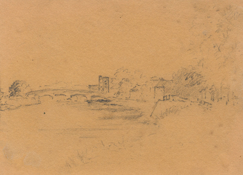 William Burgess of Dover, River with Medieval Bridge –Early 19th-century drawing