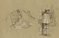 Ernest Crofts RA, Courtly Lover & Cupid – Late 19th-century pen & ink drawing