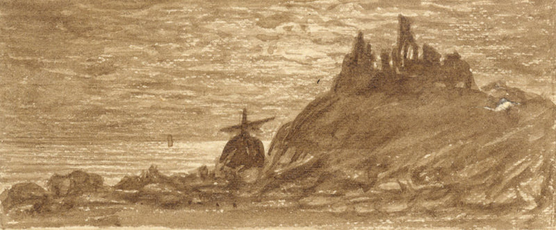 E. Venis, Hastings Castle – Late 19th-century sepia watercolour painting
