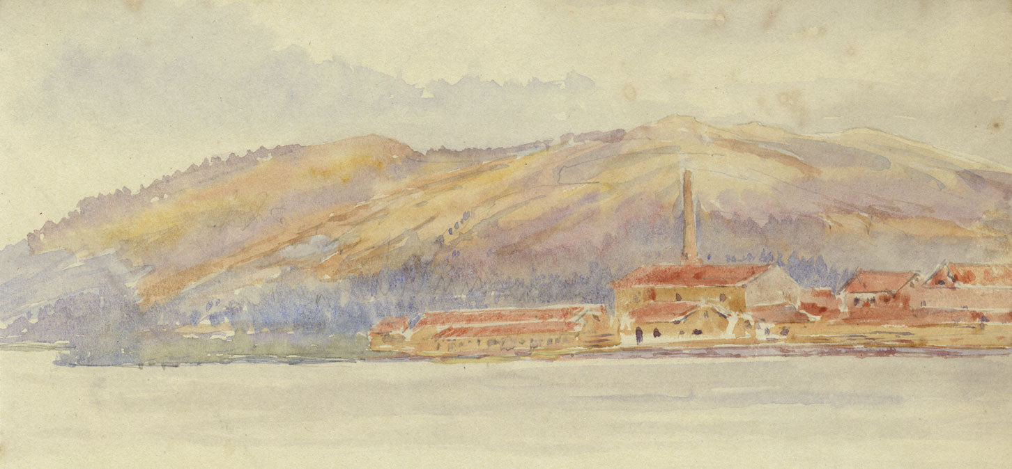 Paper Mills, Lilla Edet, Sweden – Original 1904 watercolour painting