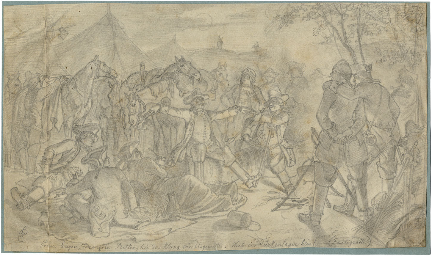 Wilhelm Camphausen, Prince Eugene of Savoy at Belgrade – 19th-century drawing