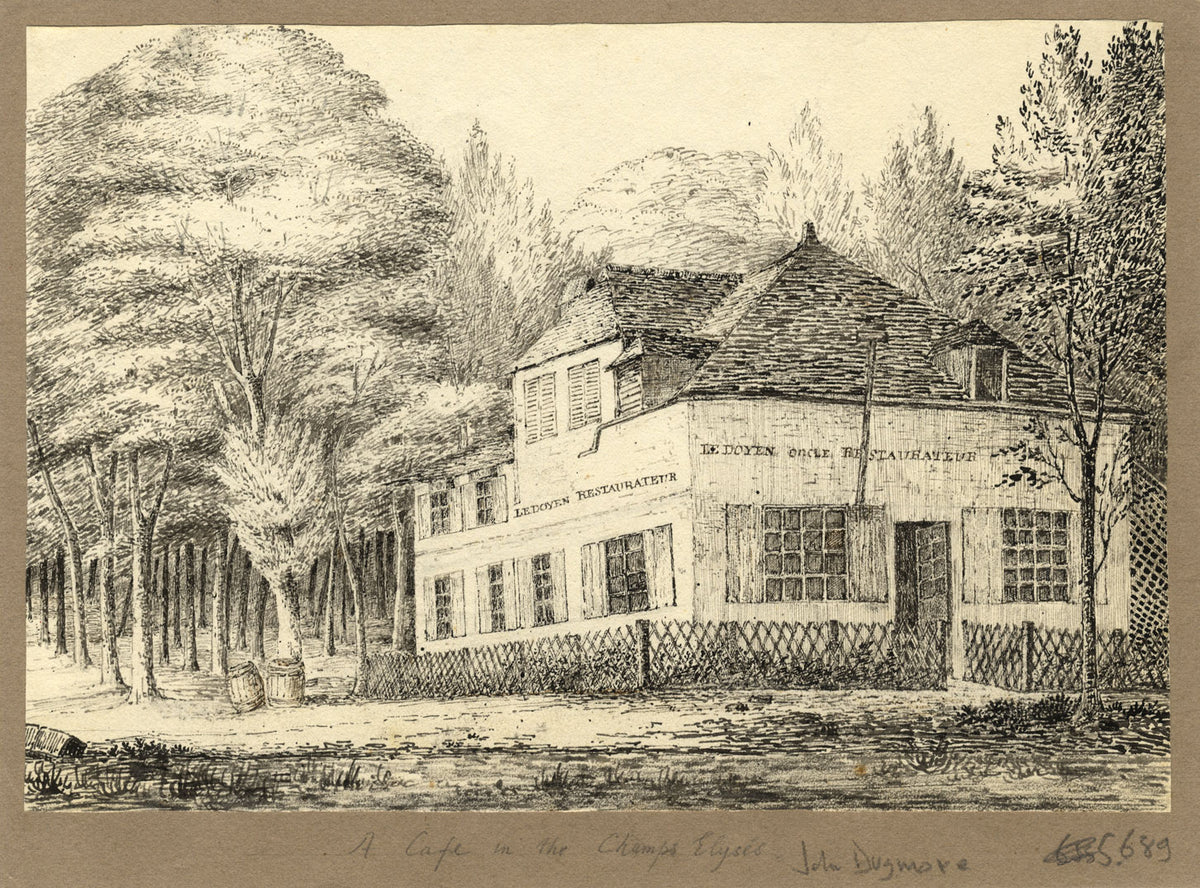 John Dugmore, Ledoyen Cafe in the Champs-Elysées –Early 19th-century ink drawing