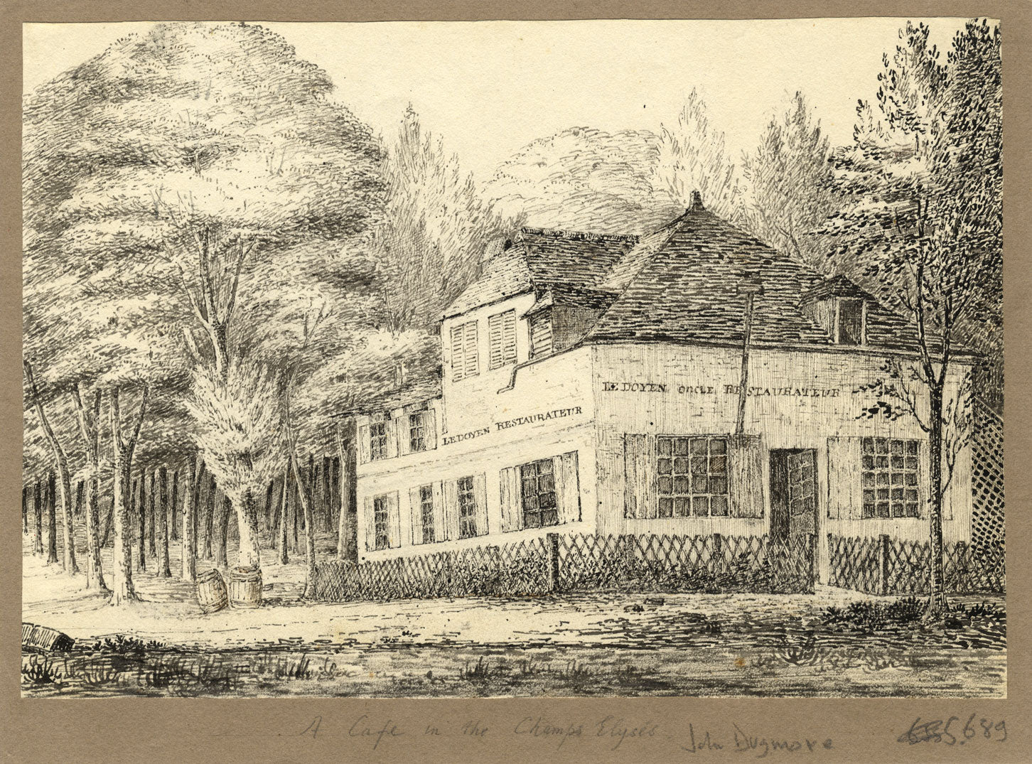 John Dugmore, Ledoyen Cafe in the Champs-Elysées –Early 19th-century ink drawing