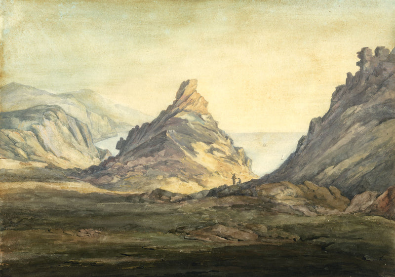 John Dugmore, Rocky Coast, Scotland – Early 19th-century watercolour painting