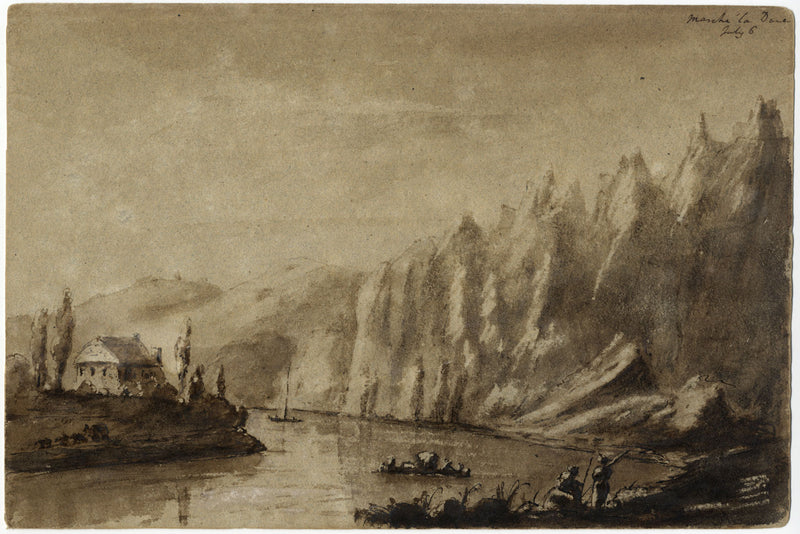 James Hamilton Stanhope, Meuse at Marche-les-Dames, Belgium – c.1819 watercolour