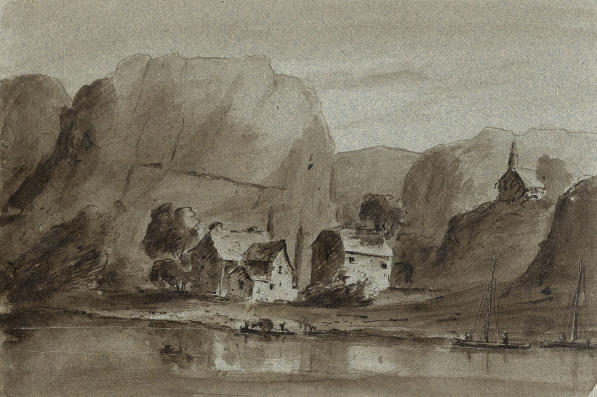 James Hamilton Stanhope, Cliffs on the River Rhine or Meuse – c.1819 watercolour