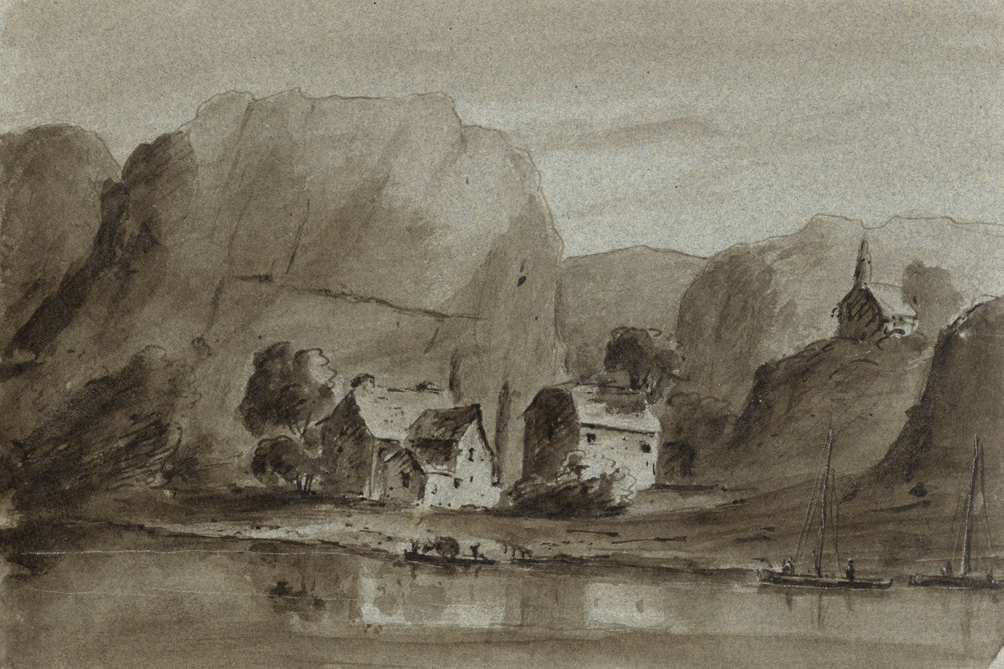James Hamilton Stanhope, Cliffs on the River Rhine or Meuse – c.1819 watercolour