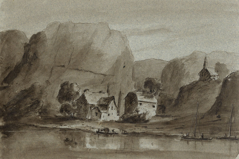 James Hamilton Stanhope, Cliffs on the River Rhine or Meuse – c.1819 watercolour