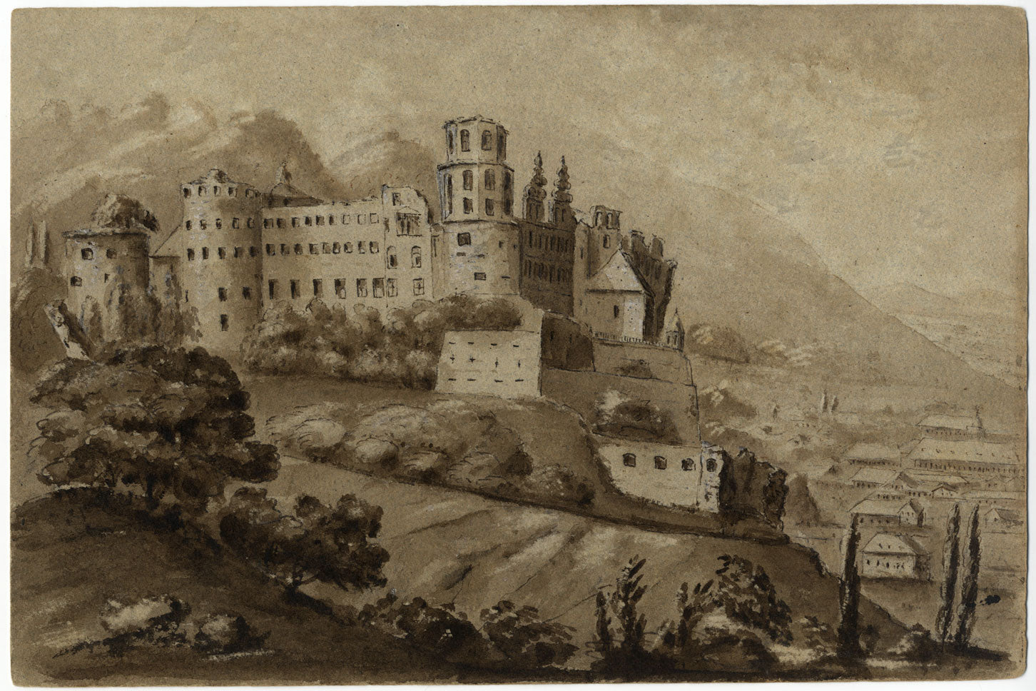 James Hamilton Stanhope, Heidelberg Castle from the Neckar – c.1819 watercolour