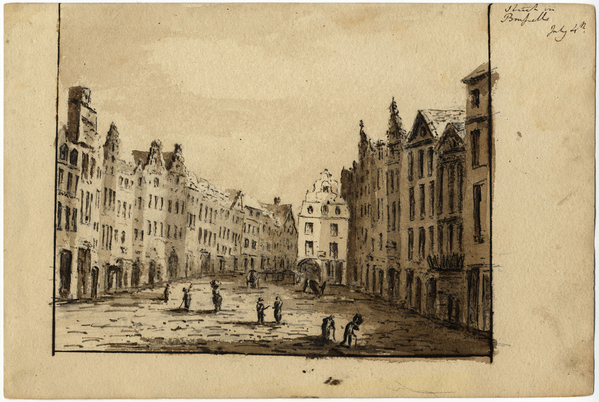 James Hamilton Stanhope, Strada a Bruxelles, Belgio – acquerello c.1819