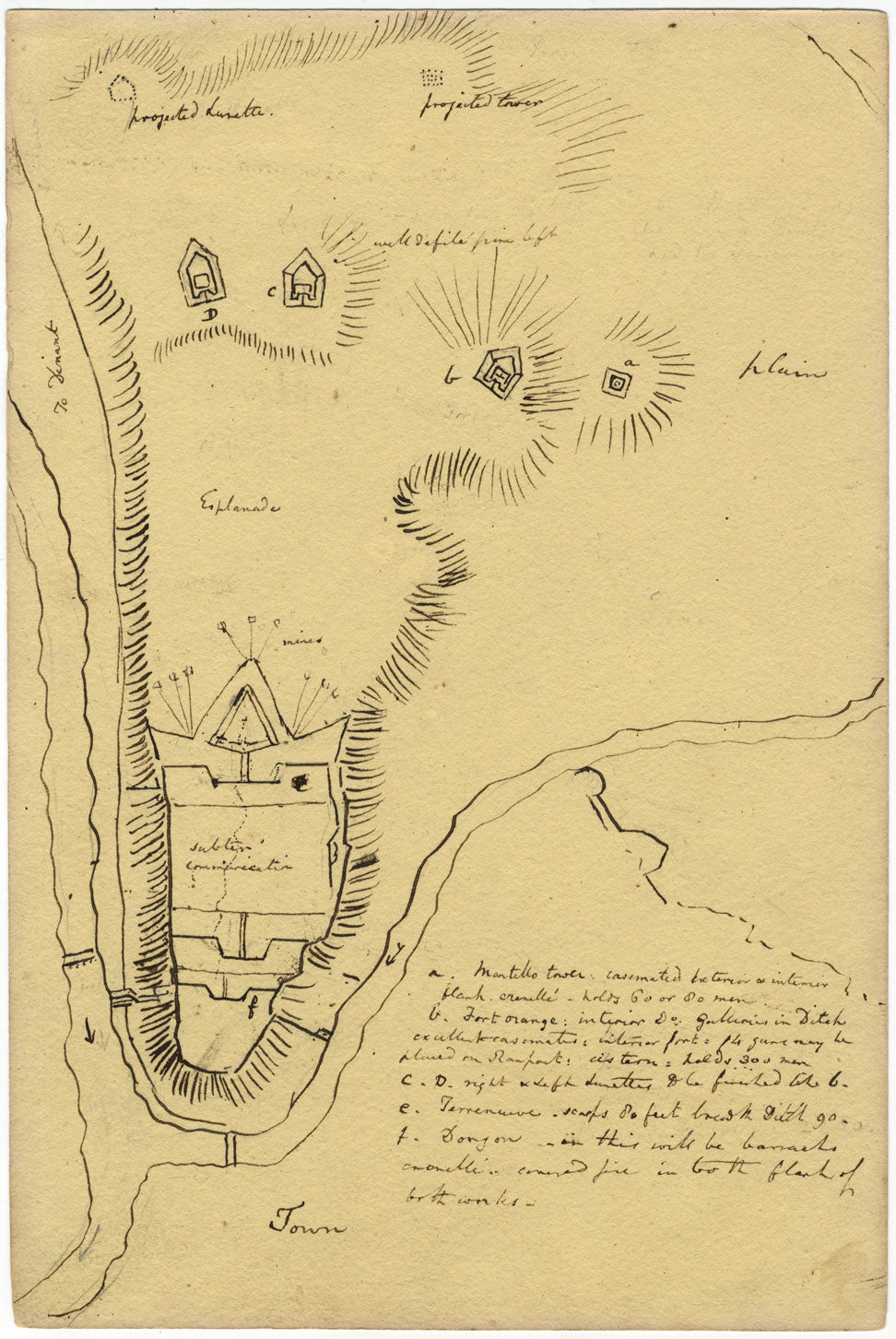 James Hamilton Stanhope, Mappa militare, Fort d'Orange, Namur – acquerello c.1819