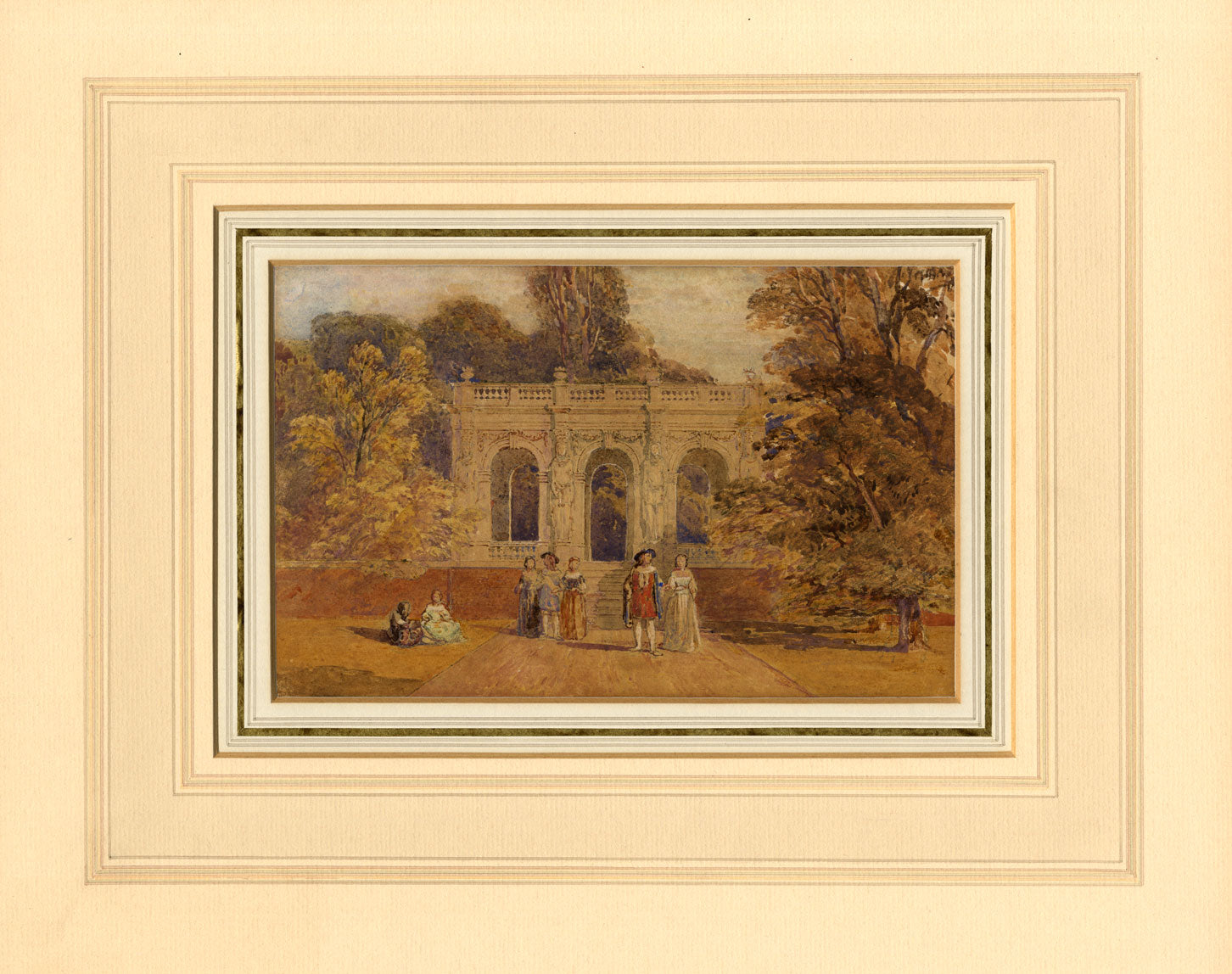 George Haydock Dodgson OWS, Garden Scene or Fete Champetre – 1845 watercolour