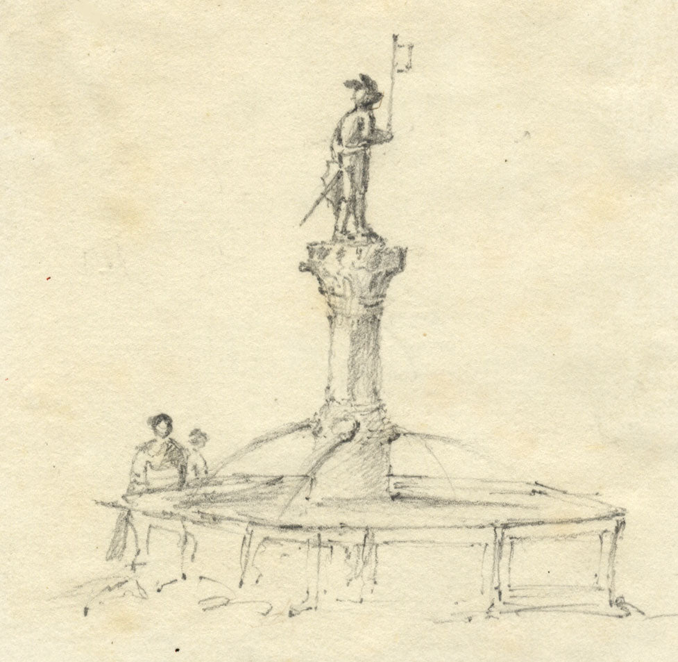 Jane D. Harvey, Stüssi Fountain, Zurich – Mid-19th-century graphite drawing
